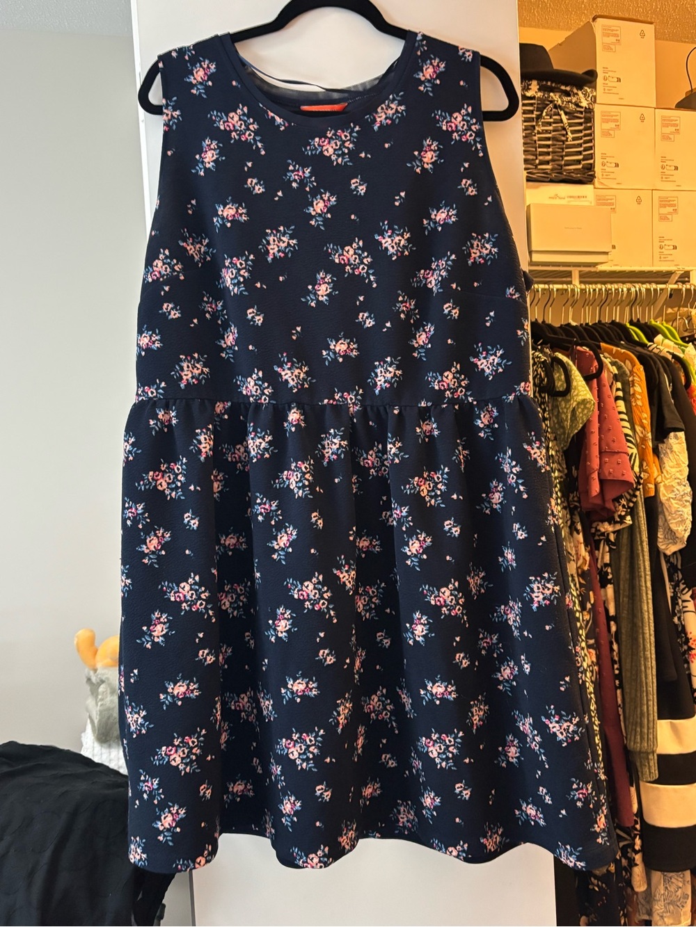 Joe Fresh Navy Sleeveless Mini Dress with Pink Floral Print